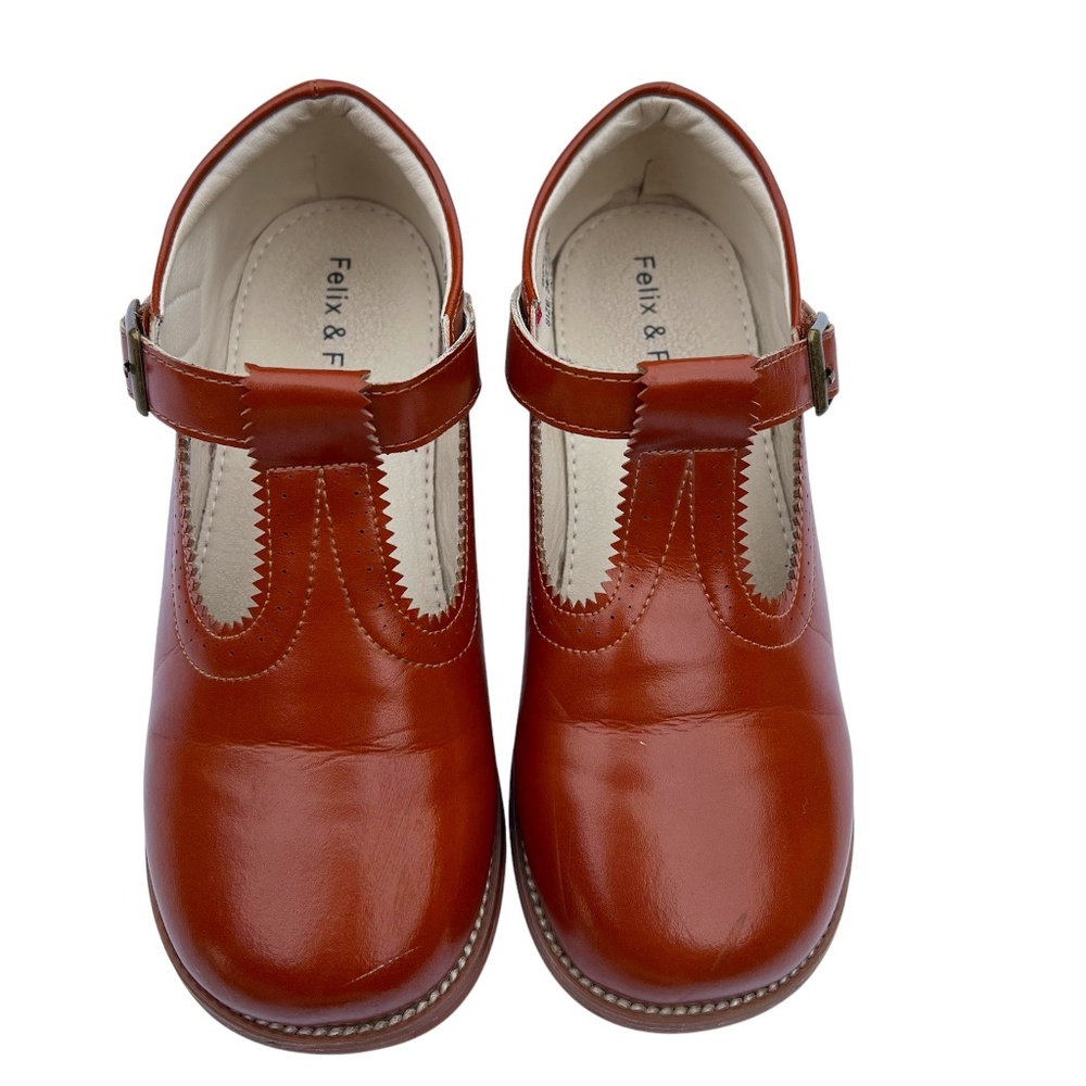 Felix & Flora Girls Brown T-Strap Mary Jane Shoes Size 2 | Velcro Fastener, GUC